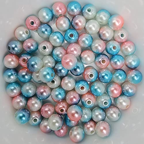 Bastelperlen bunt schimmernd 200 Stück, 6mm, blau, weiß, rosa - kuststoff Regenbogen Wachsperlen glänzend Drahtsterne Perlenkette basteln DIY Perlen Acryl Set groß Armband Schmuck von Generic