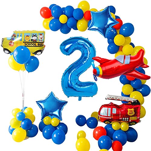 Bau Geburtstags Party Zubehör 22pcs Fahrzeug Auto alles Gute zum Geburtstag Dekorationen Verkehr rot blau gelb Baby Dusche Thema Party Feuer LKW Flugzeug Ballon Set Jungen (2 Years) von My Pet Elephant