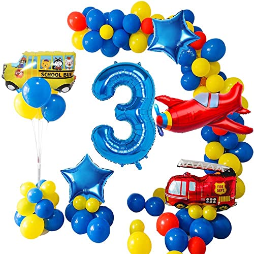 Bau Geburtstags Party Zubehör 22PCS Fahrzeug Auto alles Gute zum Geburtstag Dekorationen Verkehr rot blau gelb Baby Dusche Thema Party Favors Feuer LKW Flugzeug Ballon Set Jungen (3 Years) von My Pet Elephant