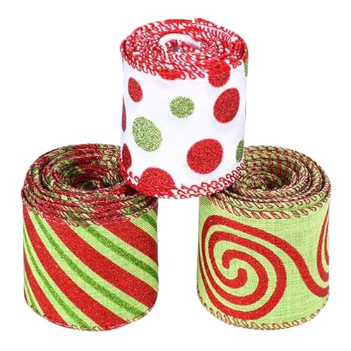 Bedrucktes Weihnachtsband, Weihnachtsband mit Draht – glitzerndes Vintage-Verpackungsband mit Draht | Künstlerische Dekoration mit Drahtkanten für Garten, Fenster, Weihnachtskranz, Baum von Generic