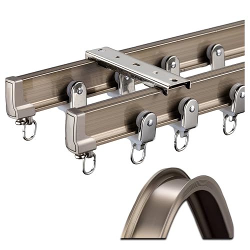 Biegbare 2-läufige vorhangschiene aluminium-flexible gardinenschiene Montage an der Decke oder Wand Gleitendes Vorhangschienensystem-Set Geschmeidiger Lauf Für Fenster-/Raumteiler schiene(Brown,1.0m/3 von Generic