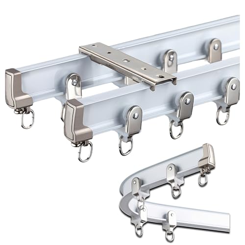 Biegbare 2-läufige vorhangschiene aluminium-flexible gardinenschiene Montage an der Decke oder Wand Gleitendes Vorhangschienensystem-Set Geschmeidiger Lauf Für Fenster-/Raumteiler schiene(White,1.90m/ von Generic