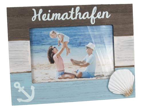 Bilderrahmen Heimathafen Maritim Fotorahmen Anker Muschel für Fotos 10x15cm MDF Holz von Generic