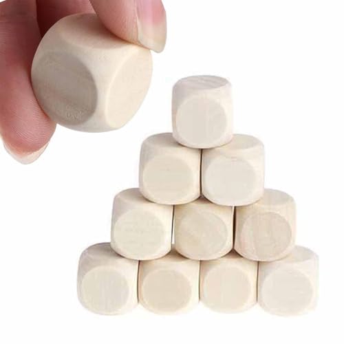 Blank Dice - 10Pcs Wooden Cubes Crafts Blank Dice Set, Wooden Dice, Wooden Dice, 6-Sided Wood Cubes, Wood Square Dices Blocks with Rounded Corners von Generic