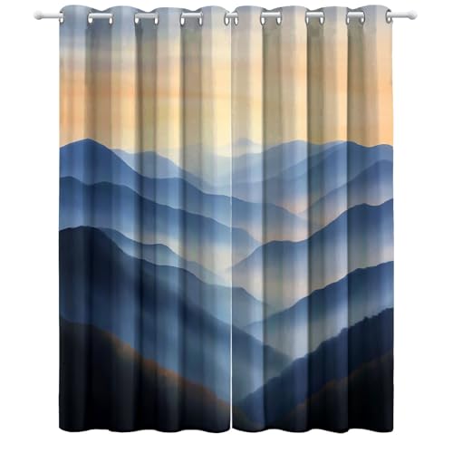 Blau Bedruckte Vorhänge Sonnenaufgang über Smoky Mountains verdunkelnde Vorhänge H183 x B117 cm (2er Pack) Verdunkelnde Vorhänge für Wohnzimmer Kinderzimmer Schlafzimmer von Generic