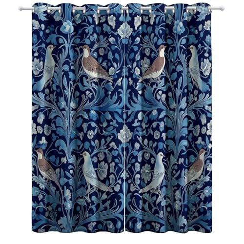 Blau Bedruckte Vorhänge William Morris Vogel und Blumen verdunkelnde Vorhänge H183 x B117 cm (2er Pack) Verdunkelnde Vorhänge für Wohnzimmer Kinderzimmer Schlafzimmer von Generic