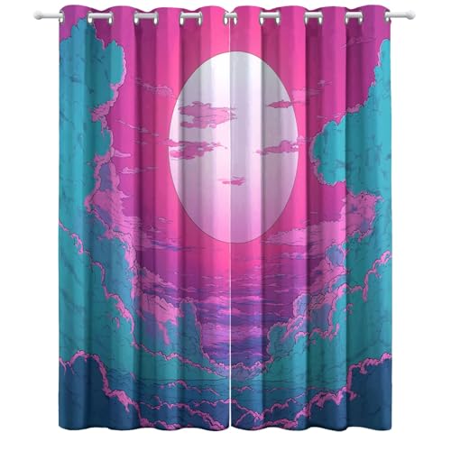 Blau rosa Vorhang, Himmel Wolken riesige Sonne Gardinen mit Ösen Verdunkelungsvorhang, Wohnzimmer Schlafzimmer Kinderzimmer Blickdichte vorhänge, H166 x B75 cm (2er Pack) von Generic