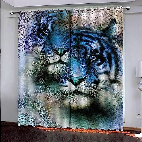 Blickdichte Gardinen Verdunkelungsvorhang - Tiger Wildes Tier - Lichtundurchlässige Vorhang Mit Ösen 3D Gedruckt Polyester Vorhänge Für Schlafzimmer Geräuschreduzierung 220 X 215 cm -3D5Q+B5M von Generic