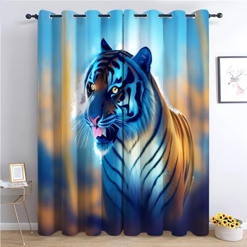 Vorhang Blauer Tiger B140 x H245cm Blickdicht Gardinen Thermovorhang mit Ösen, Modern Verdunklungsvorhang 2er Set für Wohnzimmer Schlafzimmer Kinderzimmer Büros von Generic