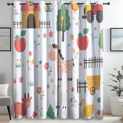 Blickdichte Vorhänge Cartoon Bauernhof Tiere Grün Rot H183 X B117 Cm (2Er Pack), Superweich Vorhang Blickdicht Für Deko Wohnzimmer Schlafzimmer Gardinen Mit Ösen, Thermovorhang Verdunkelung Wohnzimmer von Generic