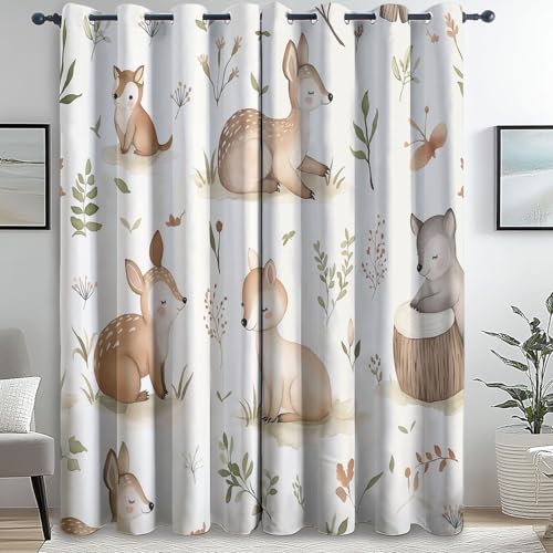 Blickdichte Vorhänge Cartoon Tier Wald Braun Beige H183 X B117 cm (2Er Pack), Polyester Ösen Vorhänge Kälteschutz Thermovorhang, Verdunkelungsvorhänge Für Wohnzimmer Schlafzimmer Und Büro von Generic