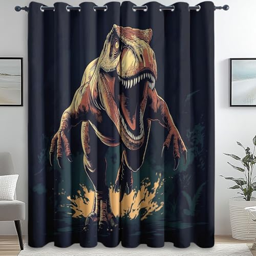 Blickdichte Vorhänge Dinosaurier Prähistorisch Tiere Rot Gelb H183 X B117 cm (2Er Pack), Superweich Vorhang Blickdicht Für Deko Wohnzimmer Schlafzimmer Gardinen Mit Ösen, Thermovorhang Verdunkelung von Generic