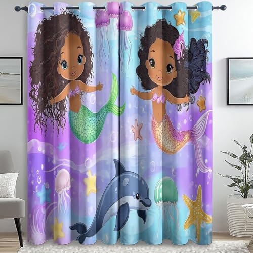 Blickdichte Vorhänge Fantasie Meerjungfrau Delphin Lila Blau H183 X B117 cm (2Er Pack), Sonnenschutz Gardinen Thermo Vorhänge Vorhang Blickdichte Vorhang Kälteschutz Blackout Curtain Schlafzimmer von Generic