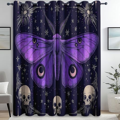 Blickdichte Vorhänge Geheimnisvoll Schmetterling Sternenhimmel Lila Schwarz H183 X B117 cm (2Er Pack), Sonnenschutz Gardinen Thermo Vorhänge Vorhang Blickdichte Vorhang Kälteschutz Blackout Curtain von Generic