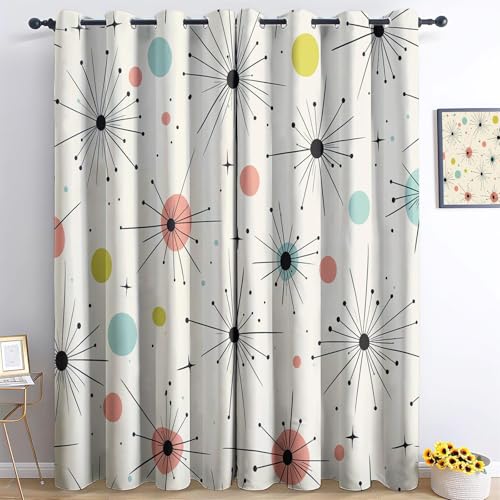 Blickdichte Vorhänge Retro Geometrische Punkte Bunt H215 x B110 cm (2er Pack), Vorhänge Mit Ösen Thermovorhang Kälteschutz, Bedruckt Muster Blickdicht Gardine Für Schlafzimmer Wohnzimmer Deko von Generic