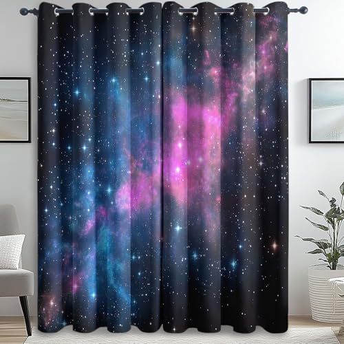 Blickdichte Vorhänge Sternenhimmel Nebel Universum Blau Rosa H183 X B117 cm (2Er Pack), Polyester Ösen Vorhänge Kälteschutz Thermovorhang, Verdunkelungsvorhänge Für Wohnzimmer Schlafzimmer Und Büro von Generic