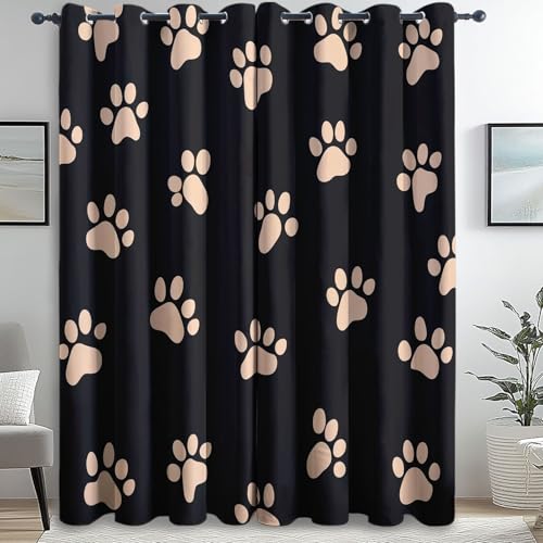 Blickdichte Vorhänge Tiere Pfotenabdrücke Fußabdrücke Rosa Schwarz H260 X B140 cm (2Er Pack), Sonnenschutz Gardinen Thermo Vorhänge Vorhang Blickdichte Vorhang Kälteschutz Blackout Curtain von Generic