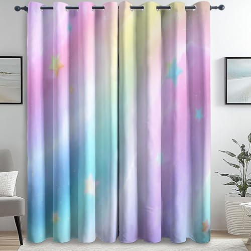 Blickdichte Vorhänge Traum Cartoon Sterne Rosa Blau H183 X B117 cm (2Er Pack), Superweich Vorhang Blickdicht Für Deko Wohnzimmer Schlafzimmer Gardinen Mit Ösen, Thermovorhang Verdunkelung Wohnzimmer von Generic