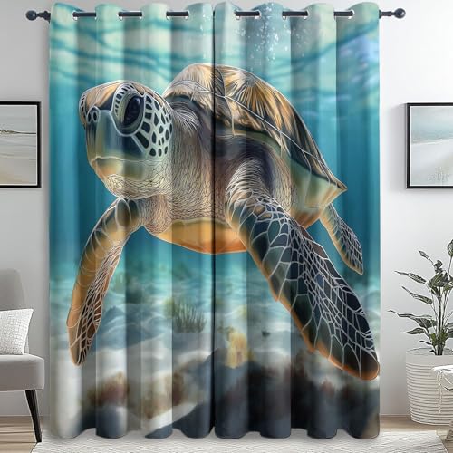 Blickdichte Vorhänge Unterwasser Schildkröte Abenteuer Braun Cyan H183 X B117 cm (2Er Pack), Sonnenschutz Gardinen Thermo Vorhänge Vorhang Blickdichte Vorhang Kälteschutz Blackout Curtain von Generic