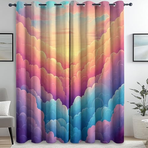 Blickdichte Vorhänge Wolken Himmel Sonnenaufgang Rosa Blau H183 X B117 cm (2Er Pack), Superweich Vorhang Blickdicht Für Deko Wohnzimmer Schlafzimmer Gardinen Mit Ösen, Thermovorhang Verdunkelung von Generic