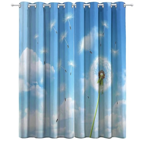 Blickdichte Vorhänge für Wohnzimmer Blau Gardinen Ösen Verdunkelungsvorhänge Blauer Himmel Samen im Wind Ösenvorhang Thermovorhang für Schlafzimmer H215 x B110 cm (2er Pack) von Generic