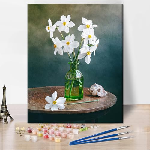 Blumen DIY Malen nach Zahlen mit Pinseln Vase Erwachsene Malen nach Zahlen Kits Blumenstrauß Malsets für Erwachsene Kinder Kunsthandwerk für Zuhause 40 x 50 cm(rahmenlos) von Generic