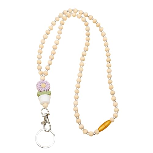 Blumen-Lehrer-Lanyard, Perlen-Lehrer-Lanyard | Blumen-Abzeichenhalter, Schlüssel, Brillenketten | Niedliche, modische Schlüsselbänder im Boho-Stil mit Blumen und Holzperlen für Frauen, Studentenauswei von Generic