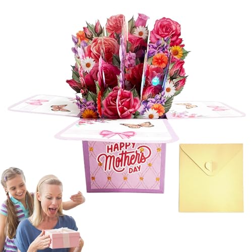 Blumenstrauß Geburtstagskarten, Pop -up -Grußkarten Blumen | 3D -Bouquet -Karten für den Muttertagsgruß | Danke Papier mit leerer Notizkarte und Umschlag, zum Geburtstag Valentinstag für en Mama von Generic