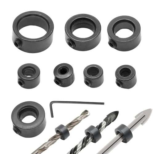 Bohrer-Stopp-Kragen-Set, Bohrer-Tiefenanschlag-Kragen | Tiefenanschlag-Bohrbegrenzungsringe aus Kohlenstoffstahl | Bohrerhalter im Split-Ring-Design, von Generic