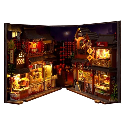 Book Nook Kit – 3D-Puzzlebuch im chinesischen Stil, Nook-Einsatz mit Leuchtbuch | Miniatur-Buchecke aus Holz, perfekte Bücherregal-Dekoration für Erwachsene und Kinder, Tischdekoration, kreatives von Generic