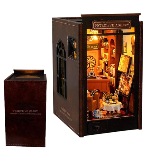 Book Nook Kit - Miniatur-Haus-Kit, Book Nook | -Miniatur-Puppenhaus-Modell Mit LED-Raum, Miniatur-Puppenhaus-Buchecken-Set, 3D-Holzpuzzle, Buchstütze, Bücherregal Für Zimmer, Schlafzimmer, Kind von Generic