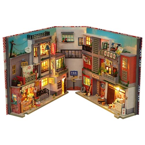 Booknook Bookshelf - Bequeme 3D Buchstützen mit transparentem Staubschutzdeckel | LED Holz Buchecken-Set, Modell-Set, kreatives Geschenk für Geburtstage, Weihnachten, Halloween, Ecke d von Generic