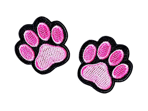 Bru_289 Set mit 2 kleinen rosa niedlichen Hunde- und Katzenpfoten, Tier-Fußabdruck, Symbol, Abzeichen, Cartoon-Logo, 1 Flicken zum Aufnähen oder Aufbügeln, bestickte Applikation, Abzeichen für von Generic