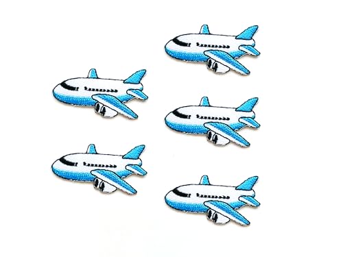 Bru_289 Set mit 5 winzigen Mini-Flugzeugen im Cartoon-Transport, niedliches Cartoon-Logo, 1 Aufnäher, zum Aufnähen oder Aufbügeln, bestickte Applikation, Abzeichen für Kleidung, Kostüm von Generic