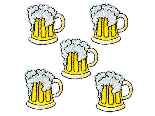 Bru_289 Set von 5 winzigen Mini-Bierglas-Partys Happy Beer Cute Cartoon Logo 1 Aufnäher zum Aufnähen oder Aufbügeln bestickt Abzeichen Schild Patch Kleidung Kostüm von Generic