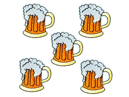 Bru_289 Set von 5 winzigen Mini-Bierglas-Partys Happy Beer Cute Cartoon Logo 2 Aufnäher Aufbügler bestickte Applikation Abzeichen Schild Patch Kleidung Kostüm von Generic