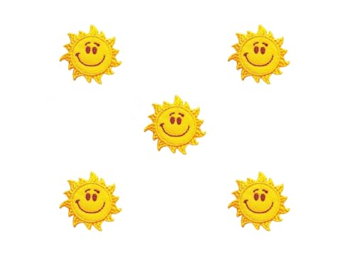 Bru_289 Set von 5 winzigen Mini Sonne Sonnenschein Happy Summer Niedlich Cartoon Aufbügler Aufbügler Applikation Abzeichen Schild Patch Kleidung Kostüm von Generic