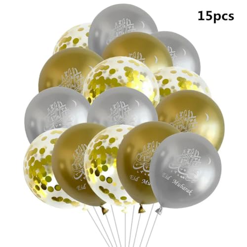 Buchstaben Folienballon 1Set Eid Mubarak Folienballons Ramadan Kareem Dekorationen Sterne Mond Helium Ballon -15pcs set_a-as picture von Generic