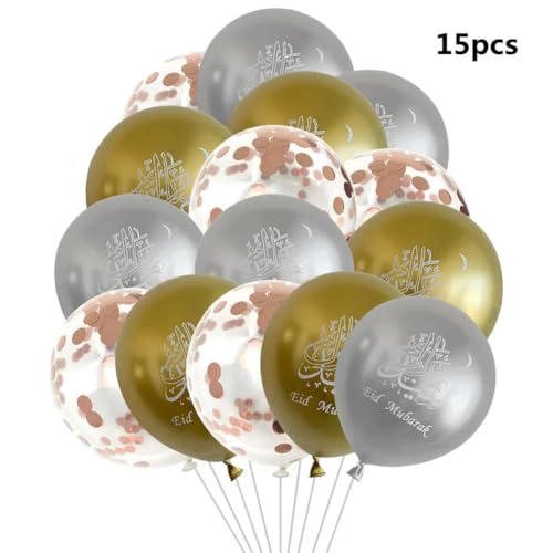 Buchstaben Folienballon 1Set Eid Mubarak Folienballons Ramadan Kareem Dekorationen Sterne Mond Helium Ballon -15pcs set_c-as picture von Generic