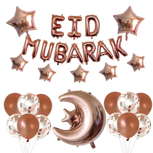 Buchstaben Folienballon 1Set Eid Mubarak Folienballons Ramadan Kareem Dekorationen Sterne Mond Helium Ballon -30pcs rose gold-as picture von Generic