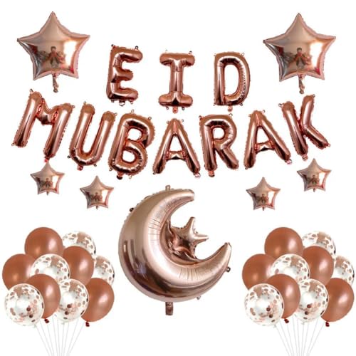 Buchstaben Folienballon 1Set Eid Mubarak Folienballons Ramadan Kareem Dekorationen Sterne Mond Helium Ballon -37pcs rose gold-as picture von Generic