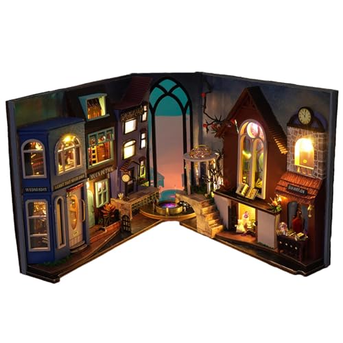 Buchstützen Kit Magic Buchecke Buchstützen Regaleinsatz 3D Puzzle Buchstützen Tiny House Kreative Buchstützen mit LED-Licht Dekoration von Generic