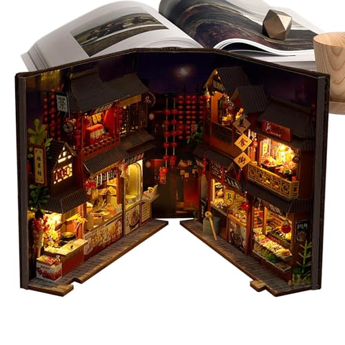 Bücherecken-Sets im chinesischen Stil für Erwachsene – 3D-Puzzle-Buchecke mit LED-Licht, dekorativer Miniatur-Buchecken-Einsatz, Tischdekoration zum Basteln aus Holz, einzigartige Bücherecke für Erwac von Generic