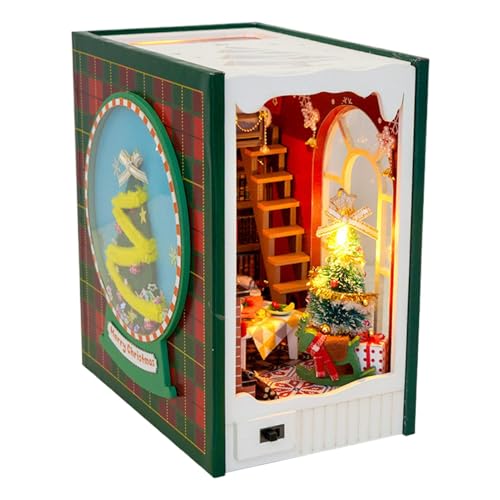 Bücherregal Ecke - Weihnachten Buch Ecke Dekoration Buchecke Weihnachten Miniaturhaus Kit - 3D Holz Miniaturhaus Kit mit LED-Leuchten und Bucheckregaleinsatz, Buchecke, Erwachsenenbuch von Generic