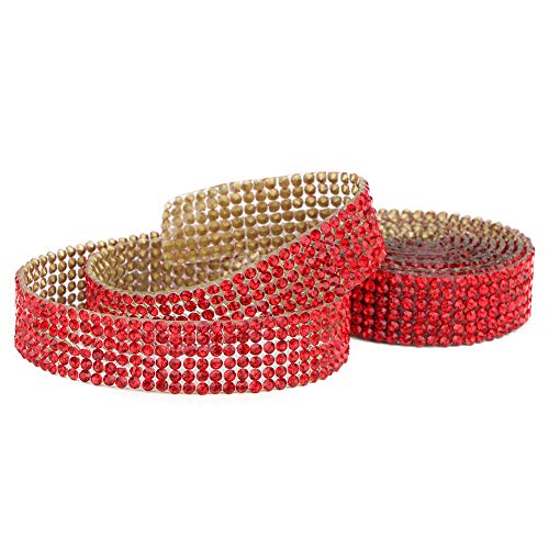 Bügelband Zum Aufbügeln, Strassband Zum Aufbügeln, Applikation, 1 M, Strass-Kristallglas-Netzband, Besatz für Hochzeitskleid, Schuhe (Rot 6 Reihen 1 Meter) von Generic