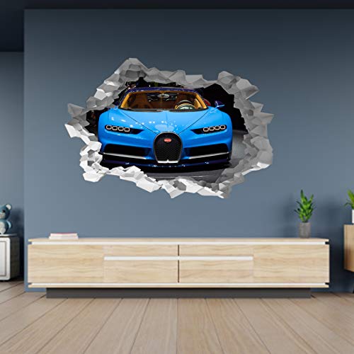 Bugatti Chiron 3D Loch in The Wall B Effekt Wandaufkleber Wandbild 125 cm x 83 cm von Generic