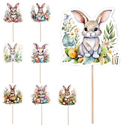 Bunny Rabbit Cupcake Topper Bunny Cupcake Picks Buntes niedliches Kaninchen 8 Styles Picks | Kuchendekorationen, Osterparty Cupcake Topper für Babyparty -Partyzubehör von Generic