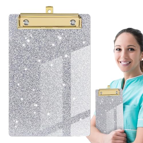 Bunte Klemmbretter, Glitzer-Klemmbrett - Glitzerndes Aufbewahrungs-Klemmbrett,Design für A6-Papier, flaches Glitzer-Klemmbrett im Letter-Format goldenem Clip für die Krankenpflege im Klas von Generic