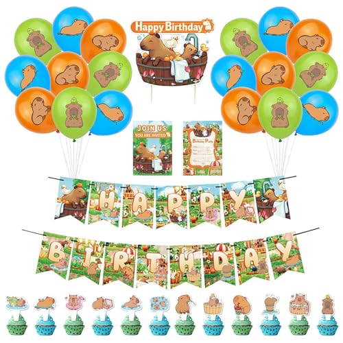 Capybara Capybara Ballons Banner Cupcake Toppers Set - Capybara Partydekorationen | Happy Birthday Zubehör für Mädchen Kinder Frauen von Generic