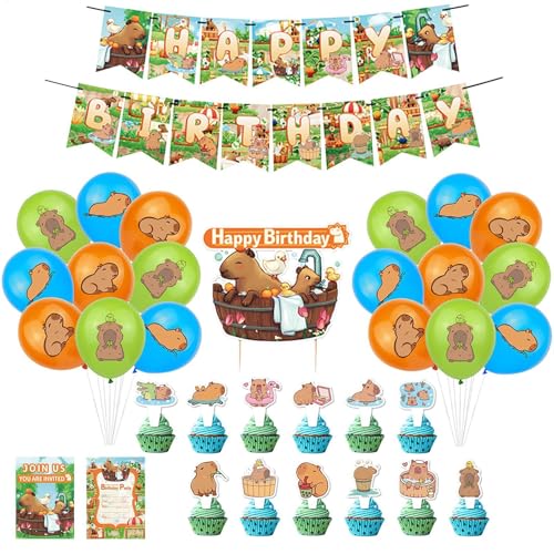 Capybara Decor - Ballon-Set für Kindergeburtstag und Partykulisse | Capybara Ballonbogen mit Foto-Requisiten, perfekte Partyzubehör für Feiern von Generic